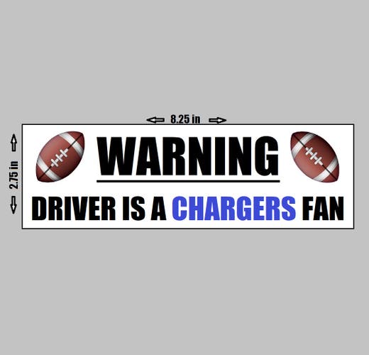 VINYL STICKER - Warning Driver A Los Angeles Chargers Fan Football NFL Logo Love