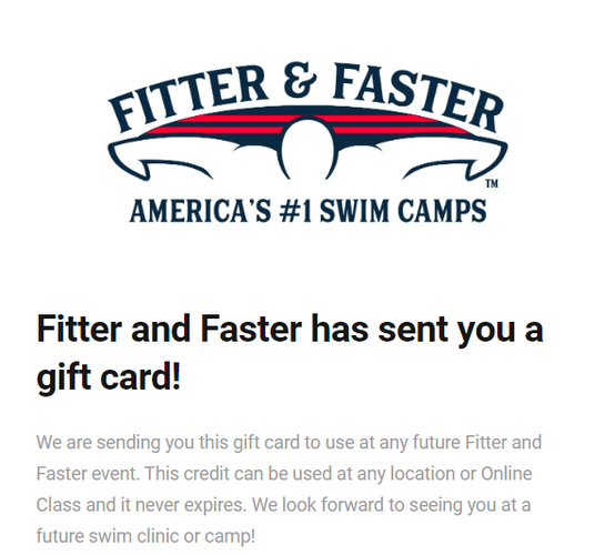 FITTER and FASTER swim camp Gift Certificate