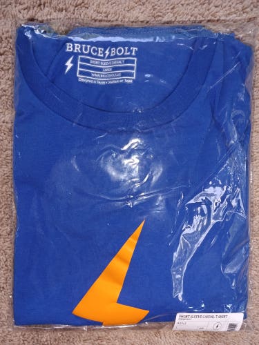 New Bruce Bolt Adult Small Men's T-Shirt blue with orange bolt