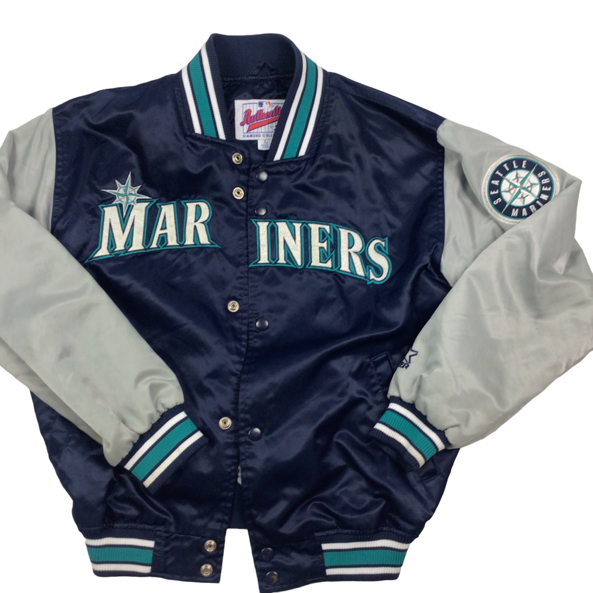 Vintage Seattle Mariners MLB Bomber Jacket Navy Blue Large