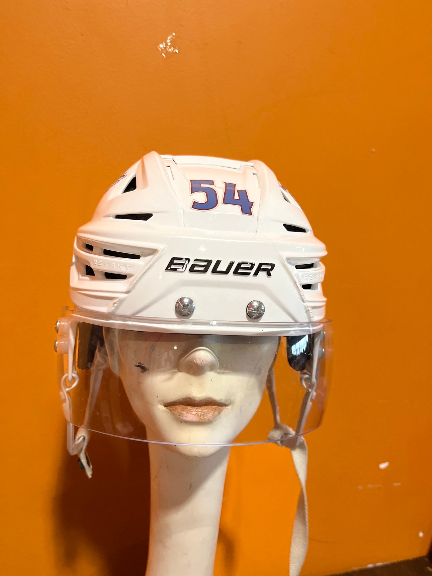 Game Used White Bauer Re-AKT 150 Pro Stock Helmet Colorado Eagles #54  Medium