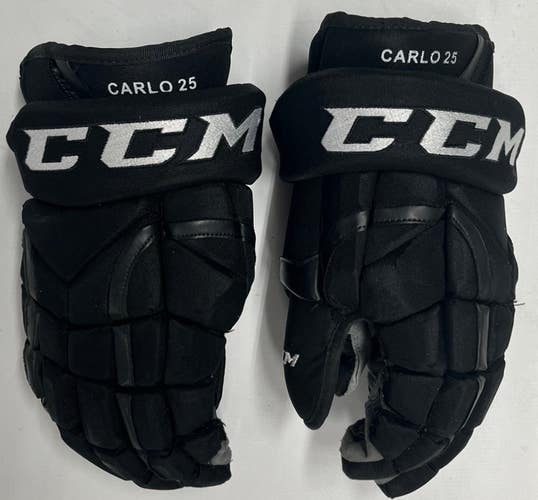 CCM HG12 PRO STOCK CUSTOM HOCKEY GLOVES 15" BOSTON BRUINS NHL USED CARLO (2) (10632)