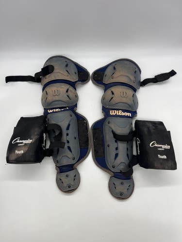 YOUTH Wilson LGKSY Catcher's Catcher Knee Shin Leg Pads Guards Blue Grey Gray WASHED