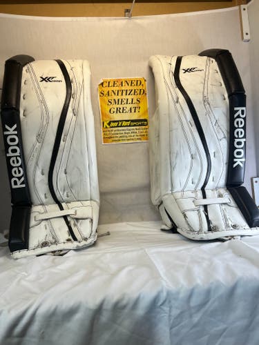 Used Reebok XLT 28 Size 34" + 2 White Ice Hockey Goalie Leg Pads