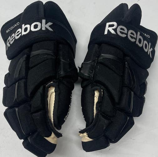 REEBOK 10KN PRO STOCK CUSTOM HOCKEY GLOVES 15" BRUINS MCQUAID USED (10679)