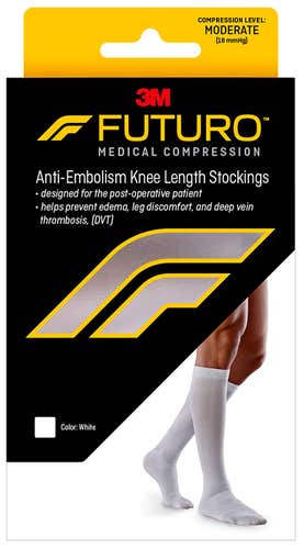 FUTURO Anti-Embolism Knee Length Stockings, Medium, White, Moderate (18 mm/Hg)