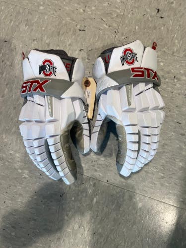 Used Ohio State STX Surgeon RZR Lacrosse Gloves Large