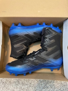 New Men's Size 13.5 (Women's 14.5) Molded Cleats Under Armour High Top Highlight MC Black and Blue
