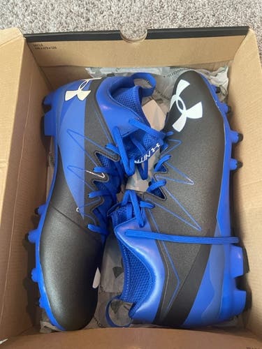 New Adult Under Armour Football Cleats - UA Team Nitro Mid MC Black and Blue - Size 13.5