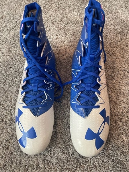 New Men's Size 15 Molded Cleats Under Armour High Top - UA Team Highlight MC -White/Blue/Purple