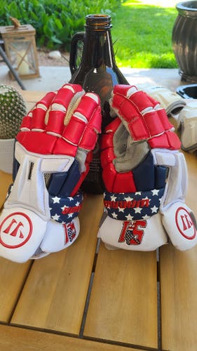 Used Player's Team91 National Warrior Burn XP Lacrosse Gloves Large