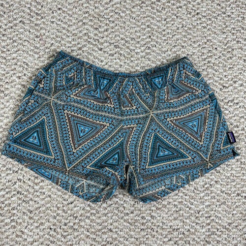 PATAGONIA Barely Baggies Womens XS Blue Aztec Print Drawstring Shorts Elastic