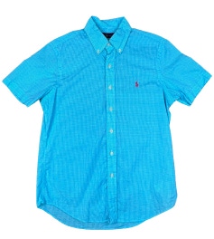 Ralph Lauren Classic Fit Short Sleeve Button Down Shirt Tiny Checks Blue White S