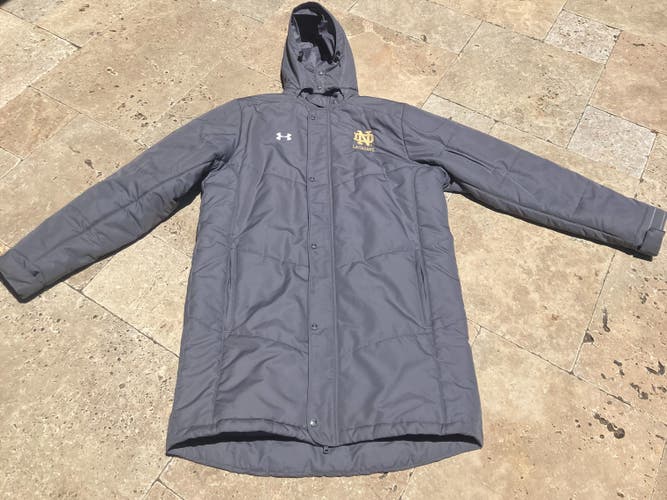 Notre Dame Lacrosse Gray Used Adult Unisex XL Under Armour Infrared Elevate Long Coat Jacket