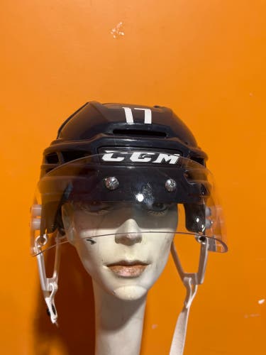Game Used Navy CCM Super Tacks X Pro Stock Helmet Colorado Avalanche Brad Hunt Small