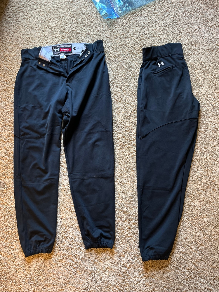 Black Used Large Under Armour Game Pants Banded Bottom