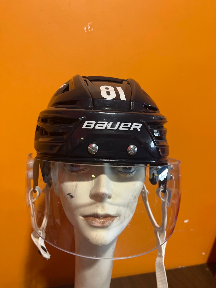 Game Used Navy Bauer RE-AKT 150 Pro Stock Helmet Colorado Avalanche Malgin Small