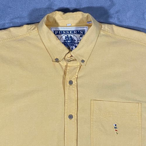Pussers Oxford Blues Shirt Mens Extra Large Yellow Short Sleeve Nautical Flags