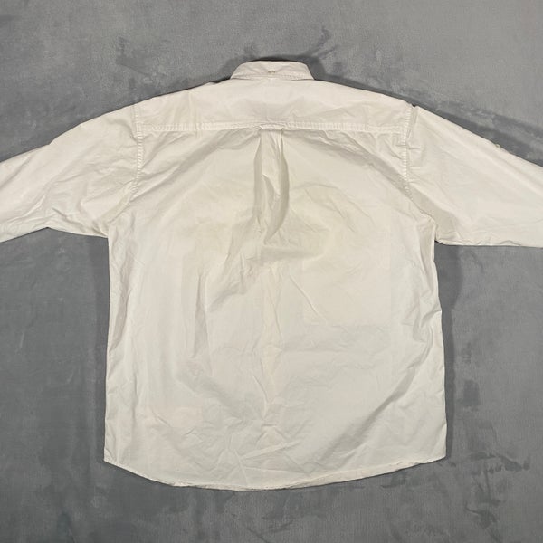 Cabelas Shirt Mens Large White Button-Tab Sleeve 100% Cotton