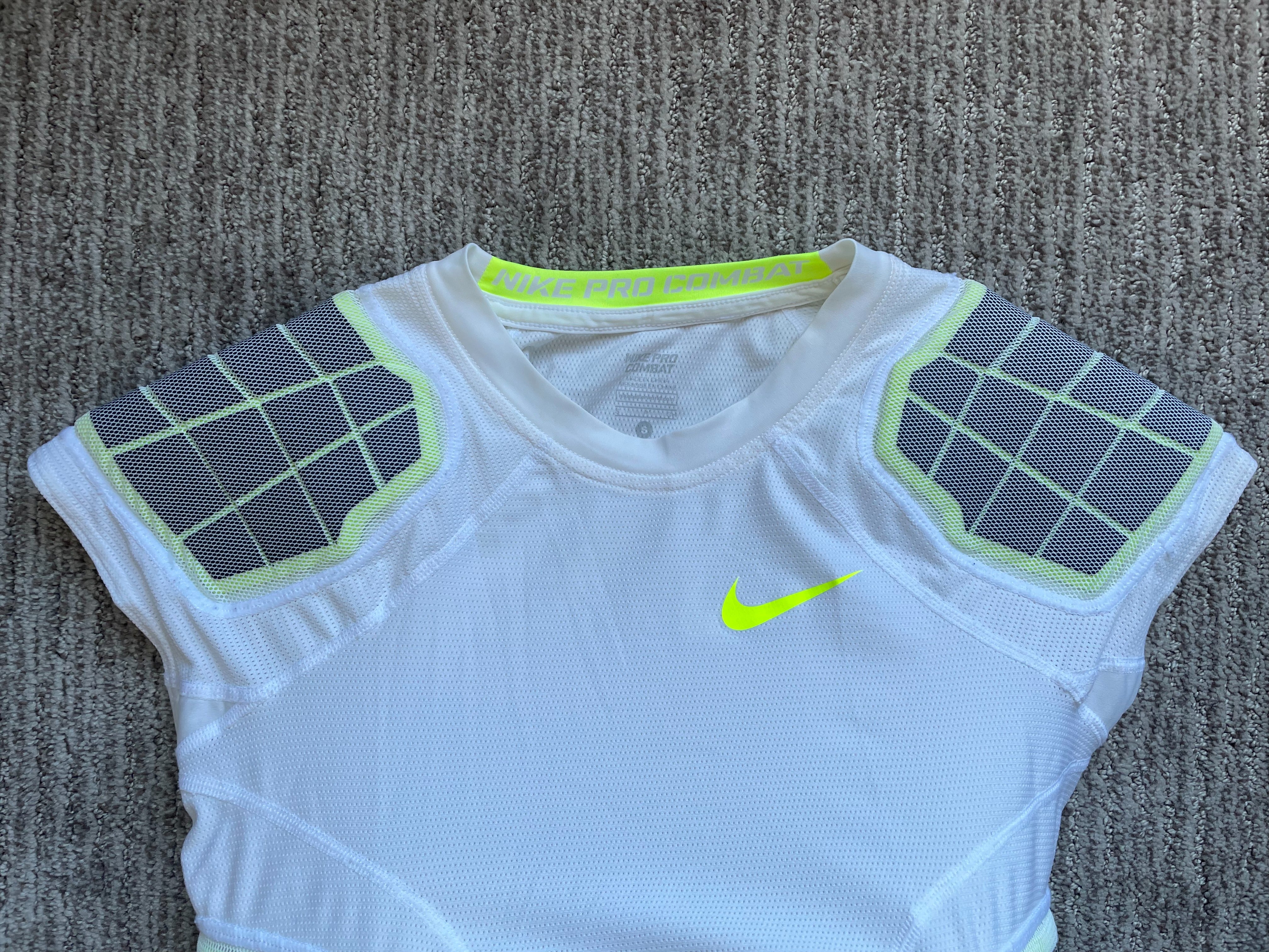 Men's Small Nike Pro Combat Hyperstrong Football Padded Compression Shirt  Dri Fit White Gray