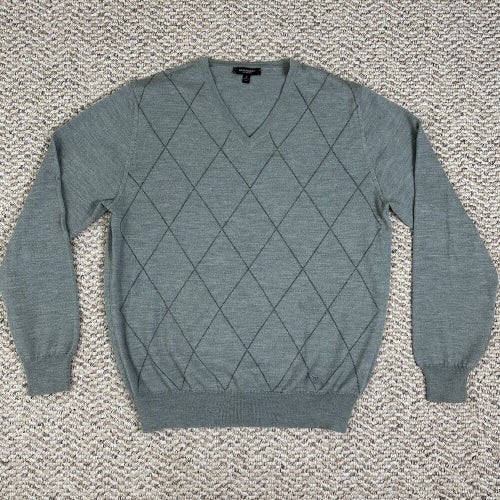 READ Burberry London Argyle Tan Gray New Wool Pullover Crew Sweater Jumper Small