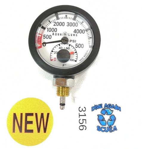 NEW Aqua Lung 5000 PSI SPG Pressure Gauge + Thermometer Scuba Dive (Oceanic Swiv