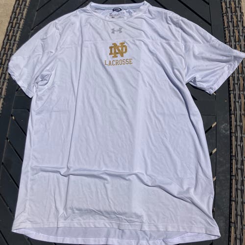 Notre Dame Men's Lacrosse Team Issued White Used XL Shooter Shirt
