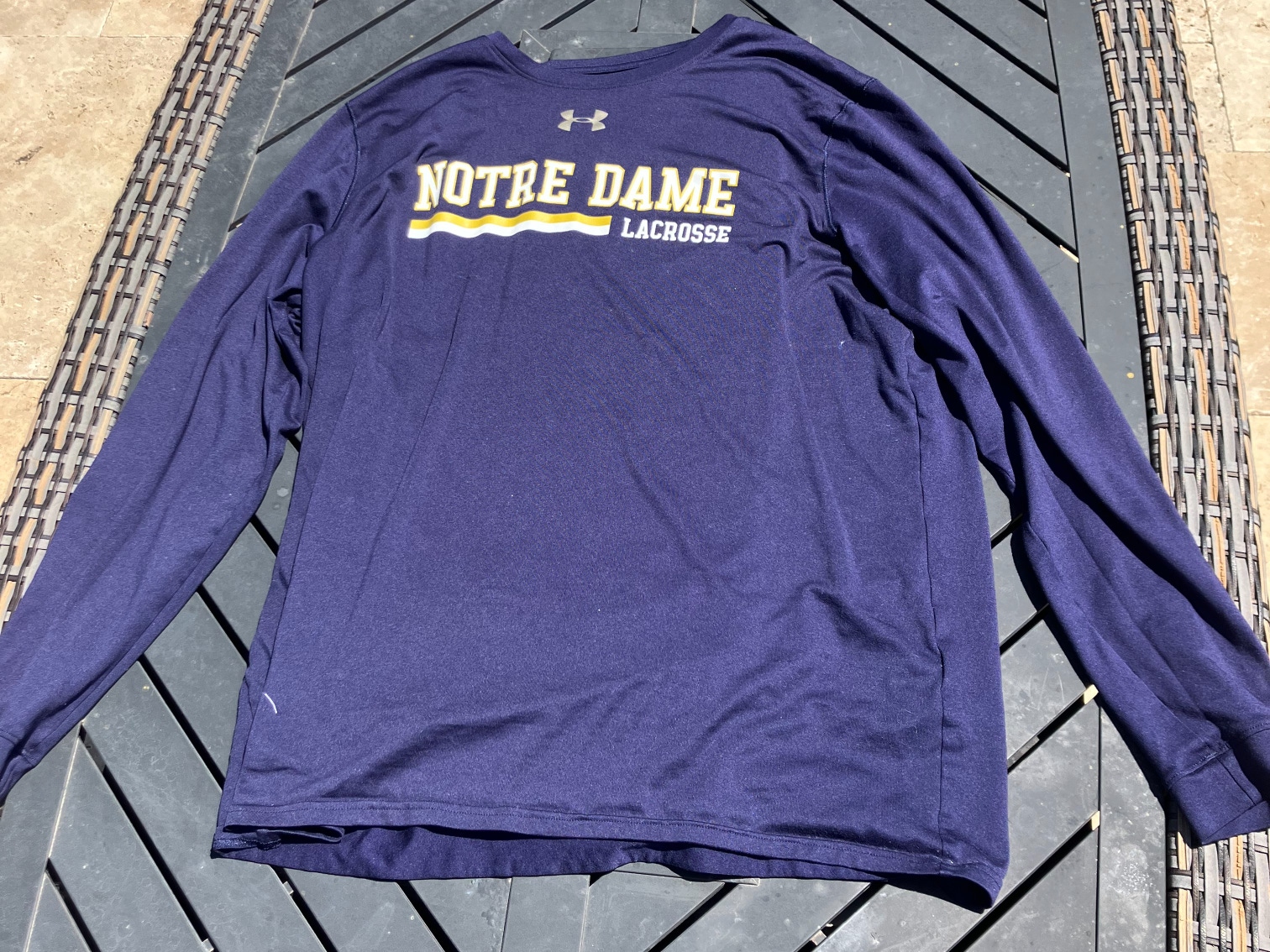 Notre Dame Men's Lacrosse Team Issued Blue Used Large Men's Under Armour Shirt