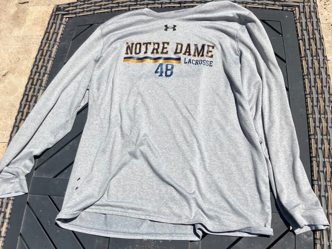 Notre Dame Men's Lacrosse Gray Used Large Men's Under Armour Shirt