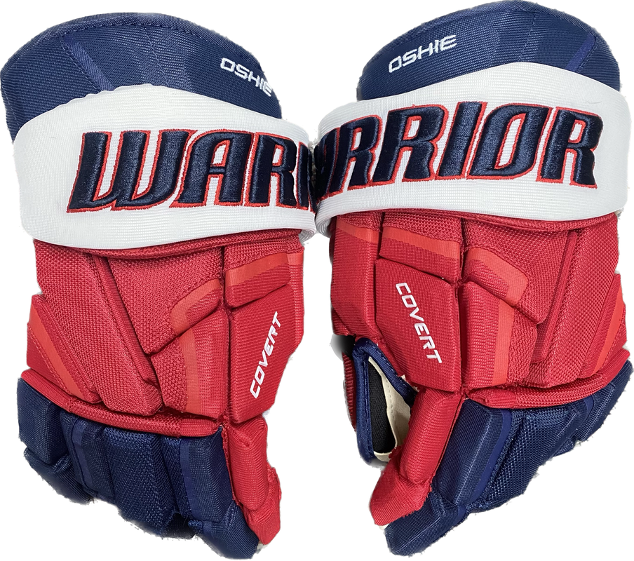 14 Warrior Covert 20 Gloves - Team Stock Savannah Ghost Pirates #2 - Pro  Stock Hockey