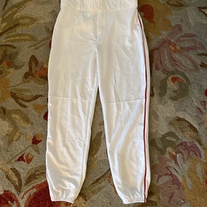 White Adult Men's New XL Alleson Game Pants with red piping and elastic bottom