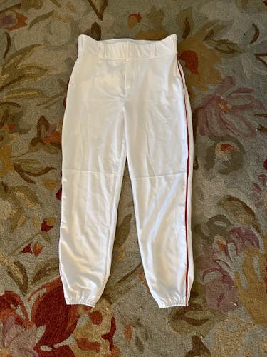 White Adult Men's New XL Alleson Game Pants with red piping and elastic bottom