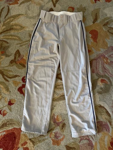 Gray Youth New Large Alleson Game Pants with open bottom and navy piping