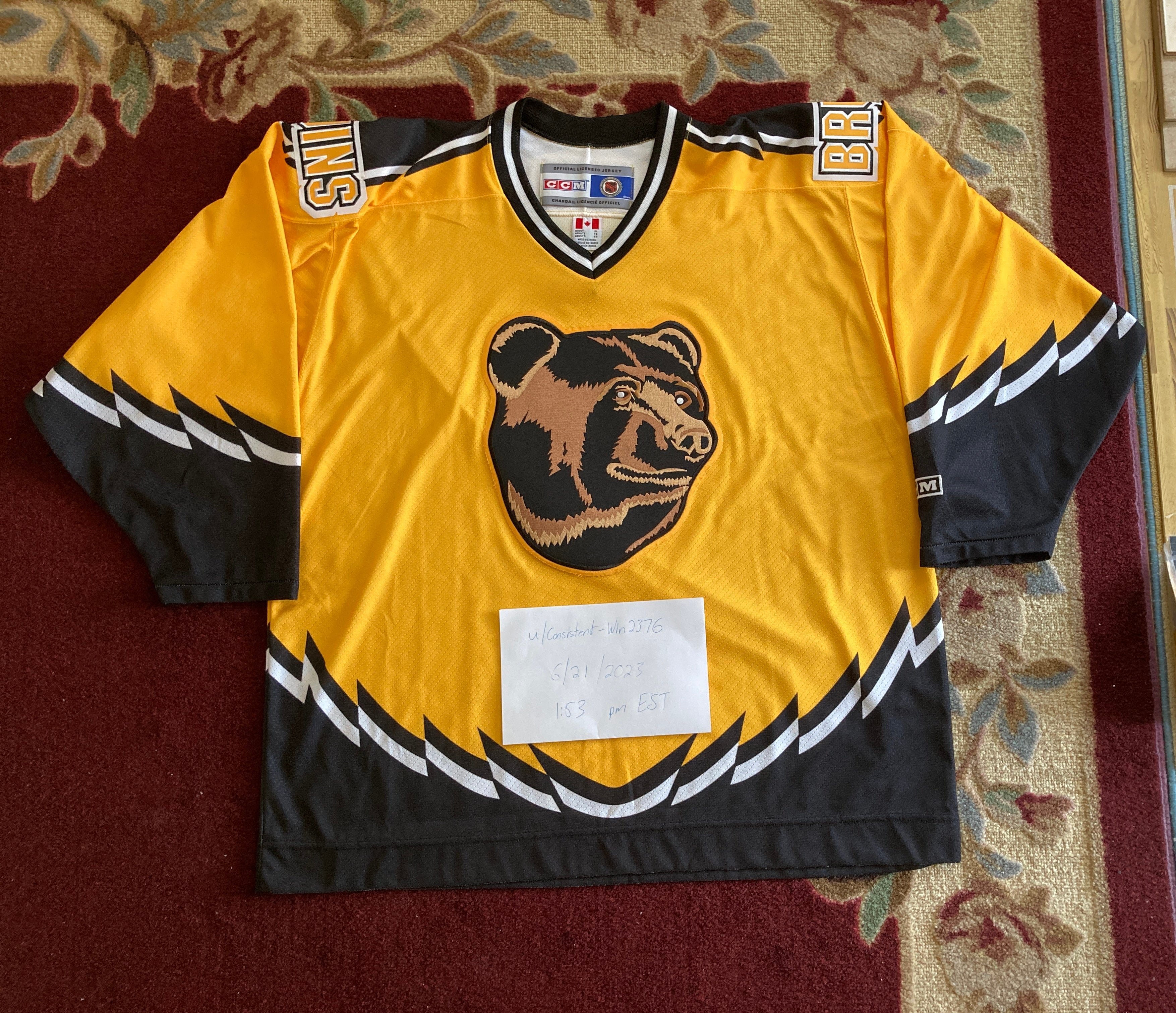 VINTAGE MADE IN CANADA BOSTON BRUINS THE POOH BEAR YOUTH HOCKEY JERSEY SIZE  L/XL