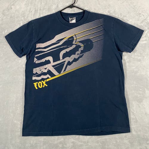Vintage Y2K FOX Racing T Shirt Men Large Blue Short Sleeve FOX Head SPEED Logo