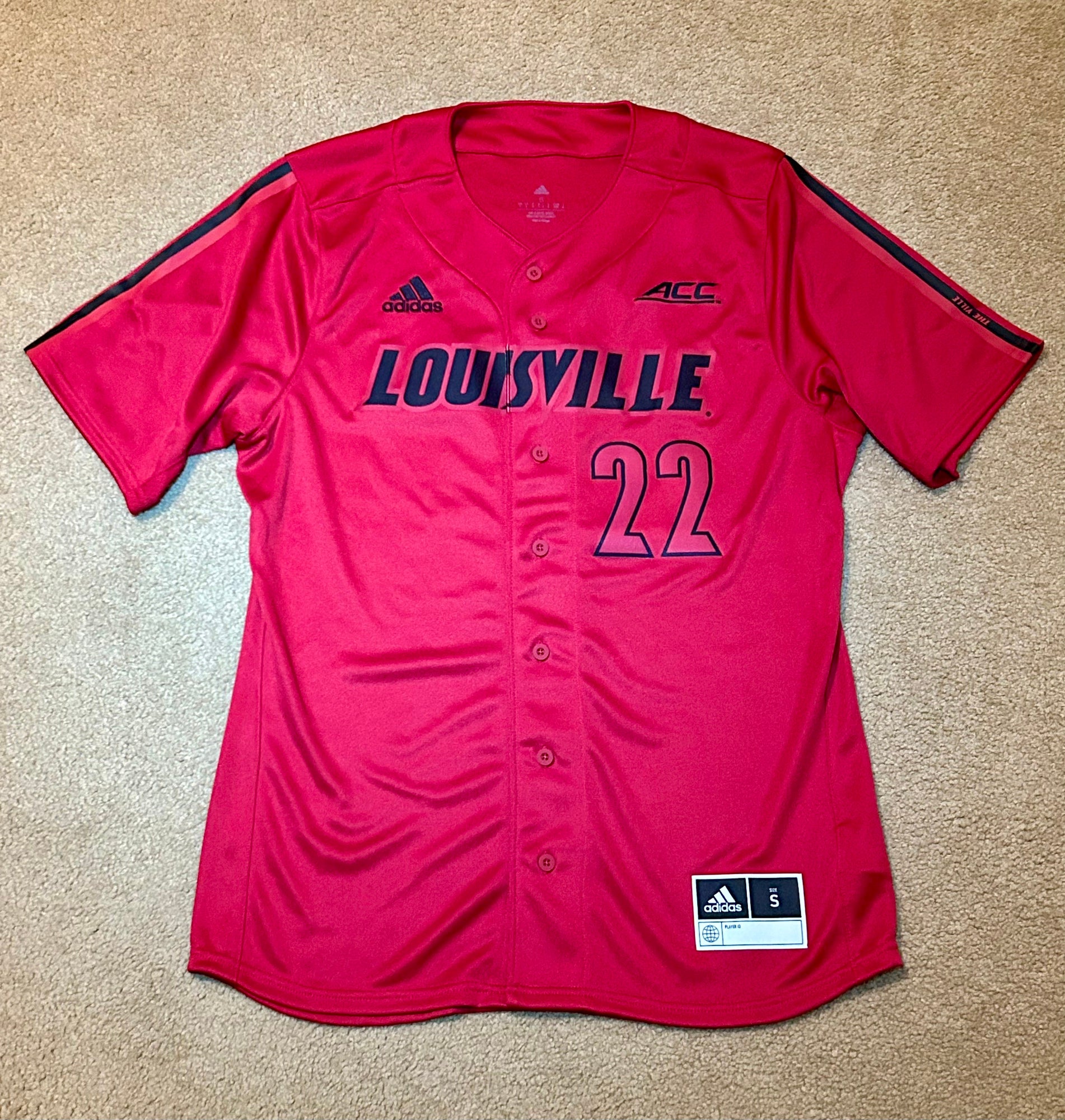 Adidas Louisville Cardinals Button Up #22 Baseball Jersey Red Away - Men's  Small