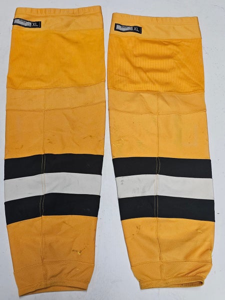 REEBOK EDGE CUSTOM HOCKEY SOCKS BOSTON BRUINS GOLD PRO STOCK NHL XL USED(10713)