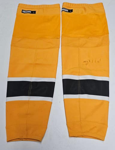 REEBOK EDGE CUSTOM HOCKEY SOCKS BOSTON BRUINS GOLD PRO STOCK NHL LARGE USED(10714)
