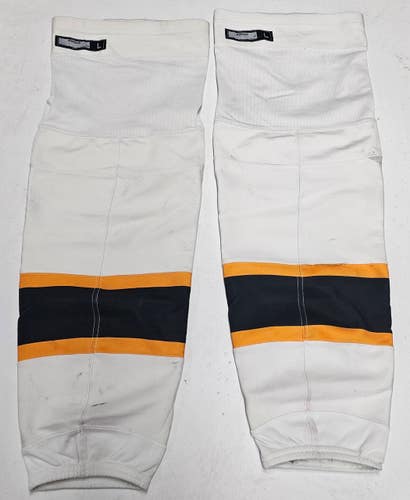 REEBOK EDGE CUSTOM HOCKEY SOCKS BOSTON BRUINS WHITE PRO STOCK NHL LARGE USED(10715)