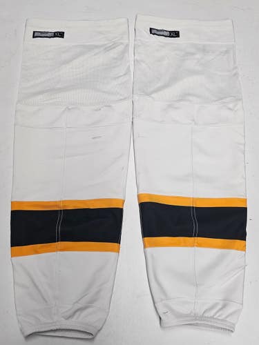 REEBOK EDGE CUSTOM HOCKEY SOCKS BOSTON BRUINS WHITE PRO STOCK NHL X-LARGE+ XL+ USED(10718)