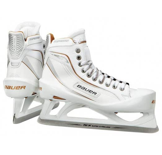 New Bauer One100LE Ice Hockey Goalie skates size 11 D Senior white/gold men SR