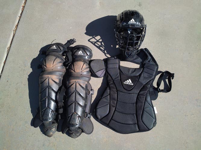 Used Adidas catchers helmet, chest protector, and shin guards.