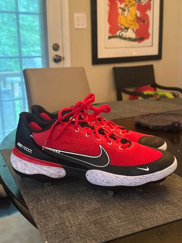 Men’s Red/Blk Nike Alpha Huarache 3 Low Metal Baseball Cleats Size 11