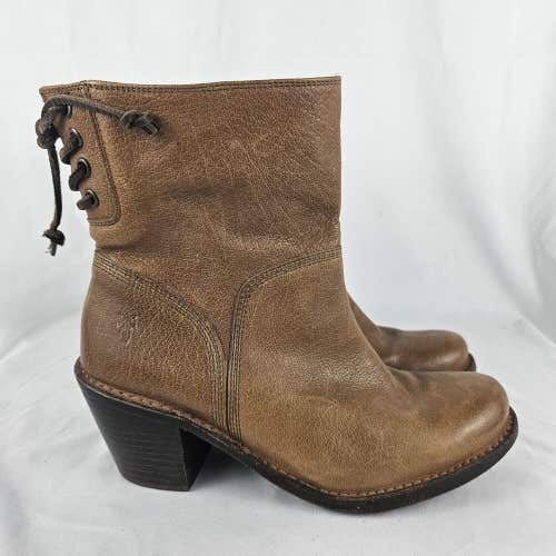 Frye Whiskey Brown Carmen Short Heeled Back Laced Boots Womens Size 7B