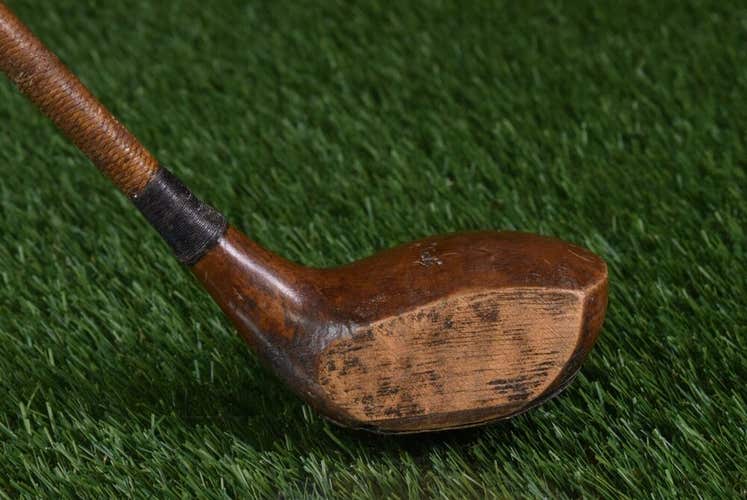 VINTAGE COSBY DRIVER IRON COATED SHAFT W/ LONG BRAIDED WRAP PERSIMMON WOOD LEFT