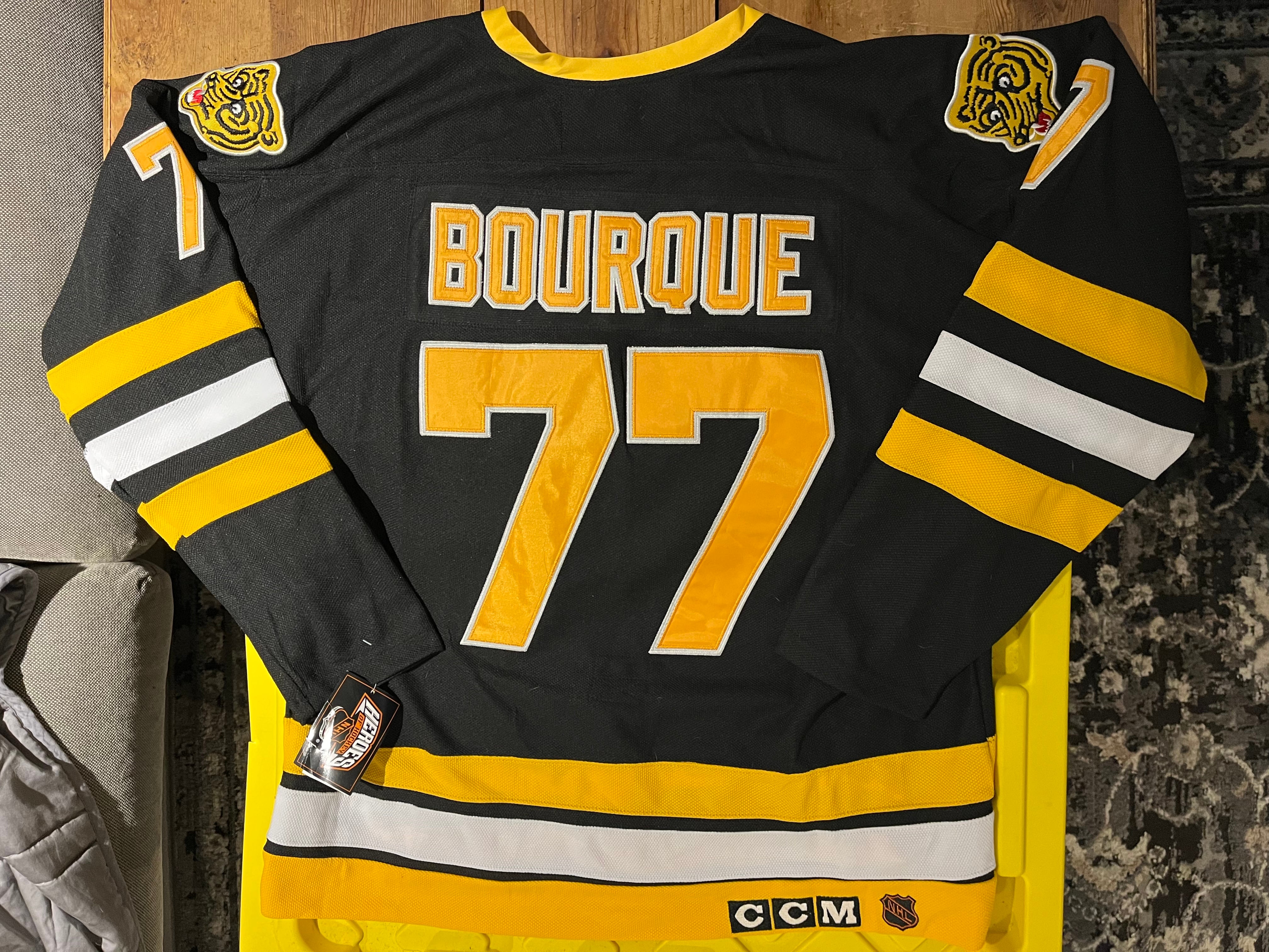 Boston Bruins No77 Ray Bourque Black/Yellow CCM Throwback New Stitched Jersey