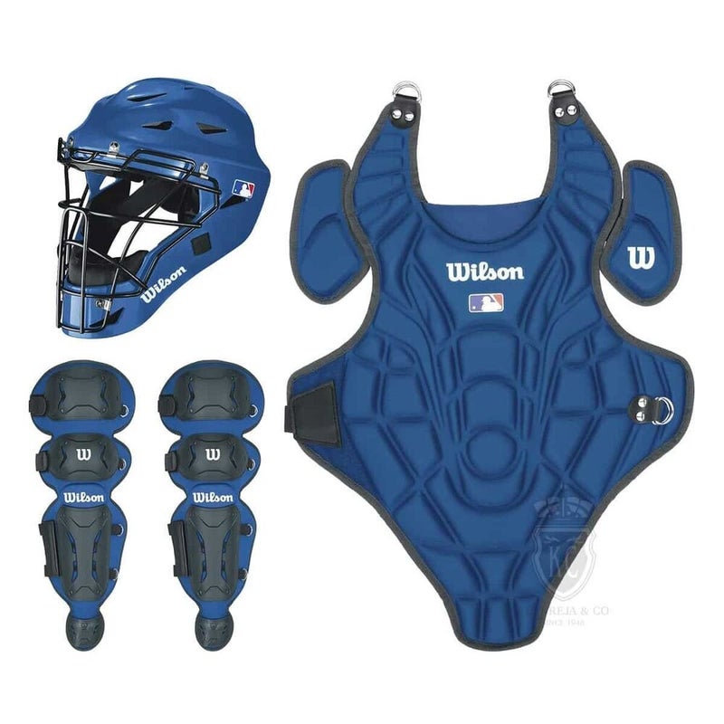 Team Issued New York Mets Catcher Gear - Blue and Orange Wilson Model -  Includes Mask, Shinguards, Chest Protector, Helmet and Bag - 2017 Season