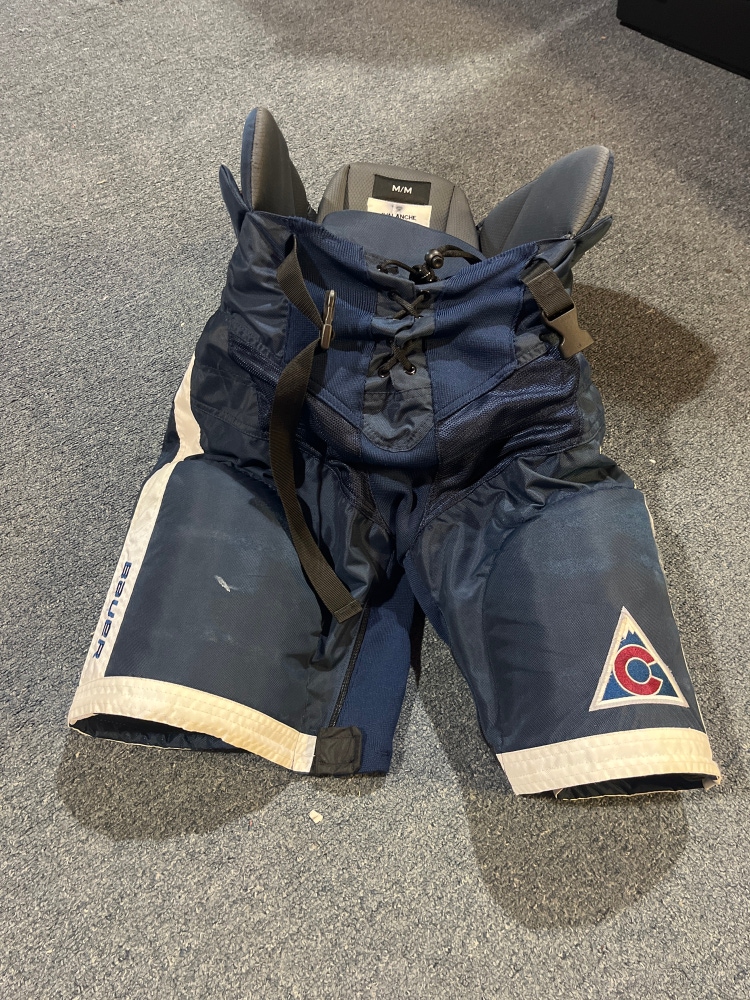 Game Used Navy Bauer Pro Stock Colorado Avalanche Alt. Pants Newhook M