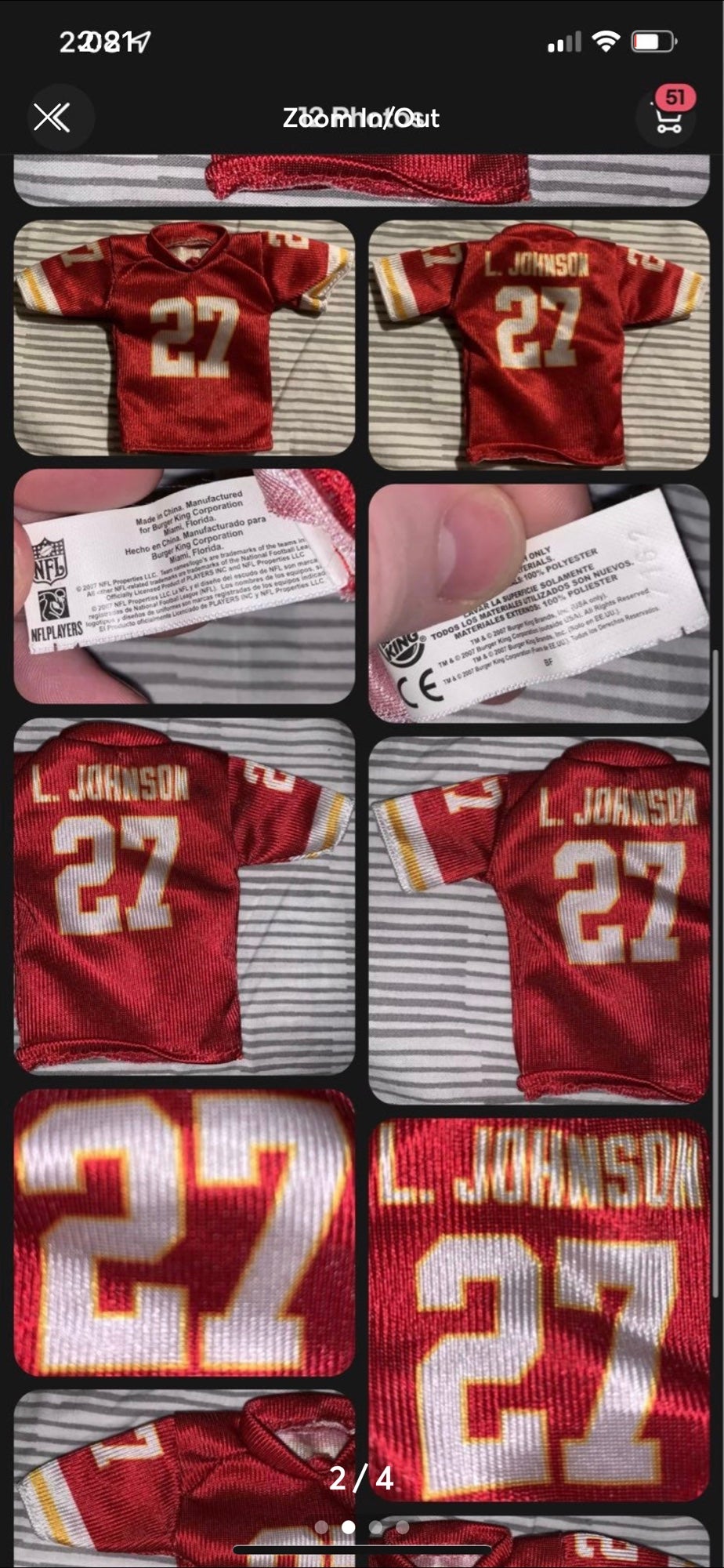 Official NFL Football Burger King Kansas City Chiefs Larry Johnson Mini  Jersey U