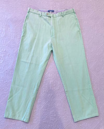 Peter Millar Raleigh Washed Twill Flat Front Chino Pants 36 Waist Green MC00B84